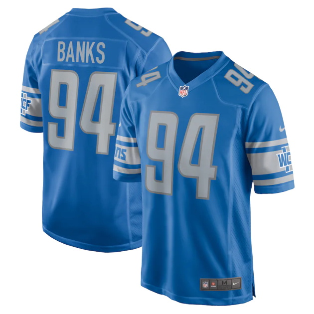 mens nike eric banks blue detroit lions player game jersey